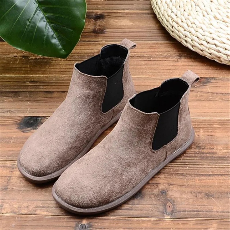 size 35 40 New Fall/winter frosted suede leather  women Vintage Chelsea ankle walking shoes boots