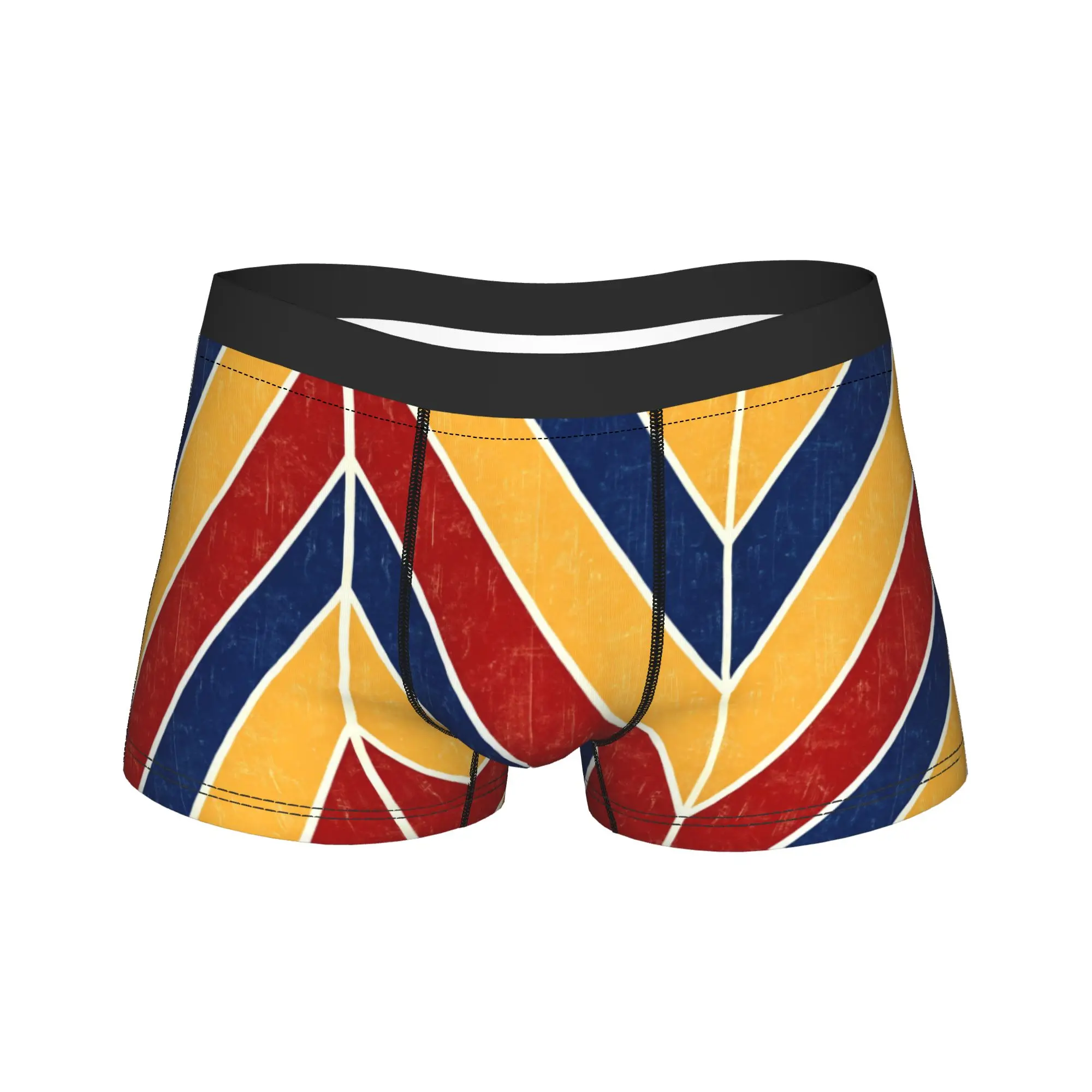 

Vintage Red Yellow Blue Diagonal Stripe Boxershorts 3D Pouch Underwear Quality Shorts Briefs Comfortable Man Panties Plus Size