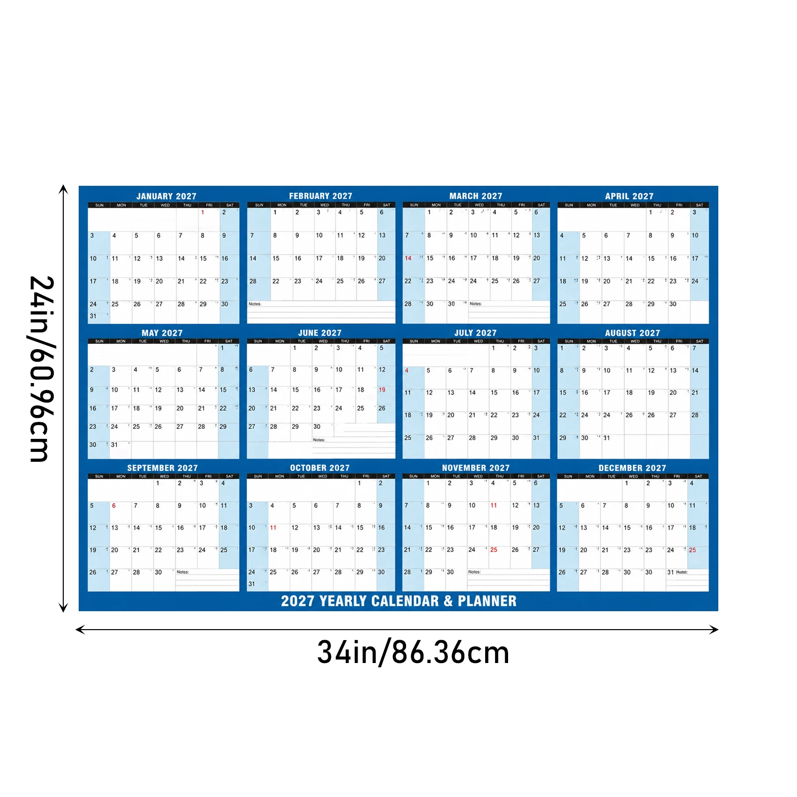 2027 Wall Calendar Double-Sided Erasable English Yearly Planner Hanging Calendar with Record Chart for Home Office School
