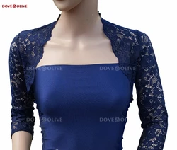 3/4 Long Sleeves Lace Prom Jacket Navy Blue Black Ivory Evening Shrug Party Wrap Special Occasion Cape Wedding Bridal Boleros