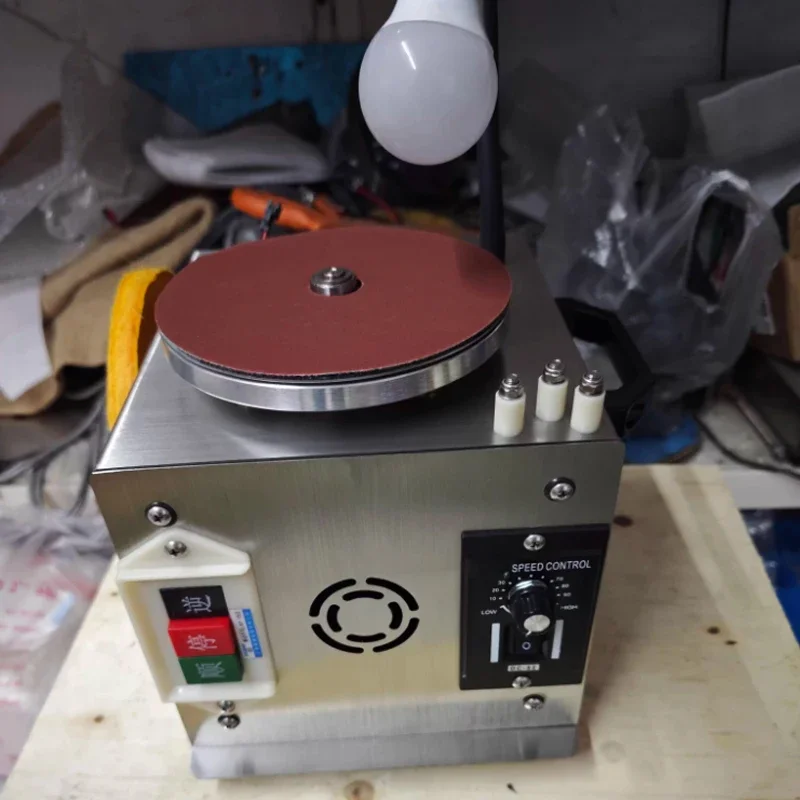 220V Mini Bench Disc Sander Electric Edge Sharpener Variable Speed Self-adhesive Benchtop Grinding Machine with Sanding Roller