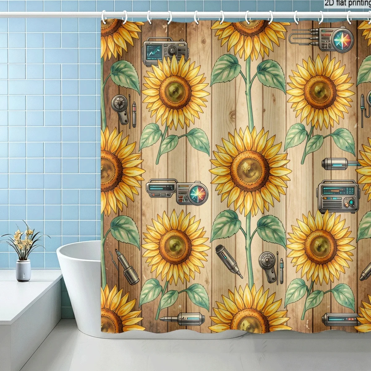 Bohemian Sunflower Steampunk Camera Vintage Floral Pattern Shower Curtain for Bathroom Decor Waterproof Tapestry
