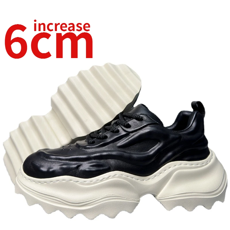 

European Fashion Sports Shoes for Men Casual Shoes Height Increase 6cm Superstrong Muscle Design Genuine Leather Dad's Shoes Man