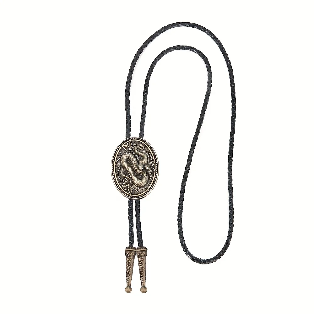 

Fashionable Men's Oval-Shaped Animal Snake Leather Rope Pollo Tie Men's Gift Accessory Wholesale