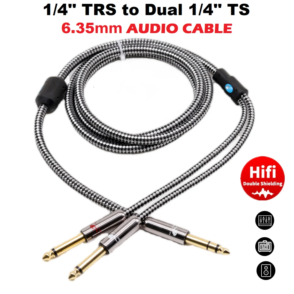 Stereo 1/4 Cal TRS 6.35mm do podwójnego 1/4 \'\'TS Mono męski kabel Audio do wzmacniacza mikser konsola głośnik ekranowany Y przewody