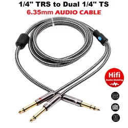 Stereo 1/4 ''TRS 6.35mm Jack na podwójny 1/4 w TS Mono męski kabel Audio na głośnik wzmacniacz konsola miksująca DJ ekranowane Y przewody