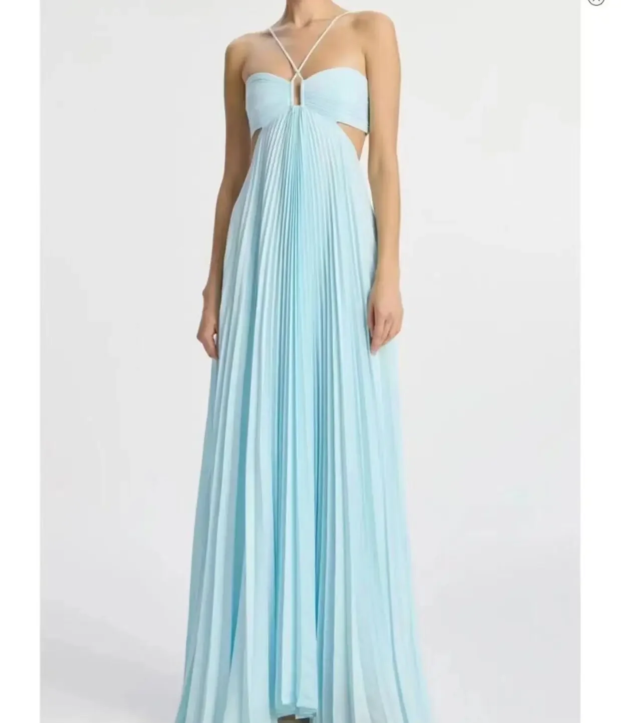 Fashionable pleated high waisted strapless formal dress with long skirt