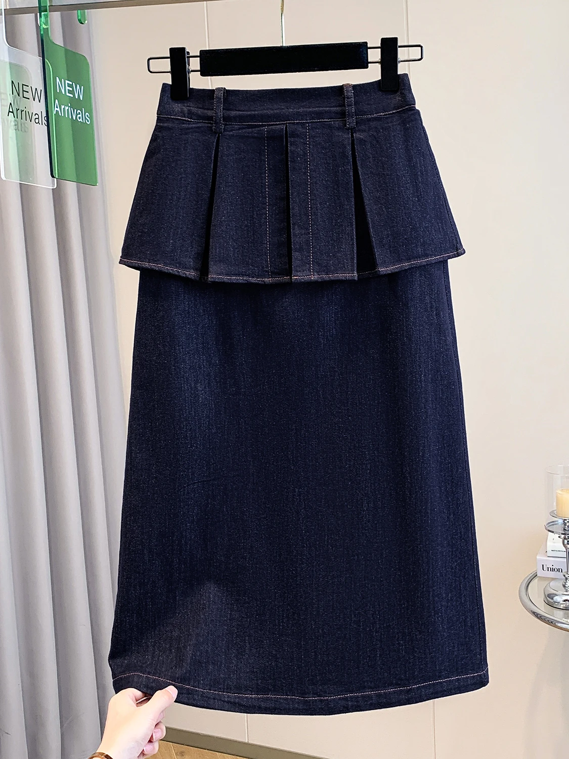 

High Waist Denim Skirt Women's Spring Summer plus Size Fake Two-Piece Belly Covering Slim Straight Leg Jeans Skirt