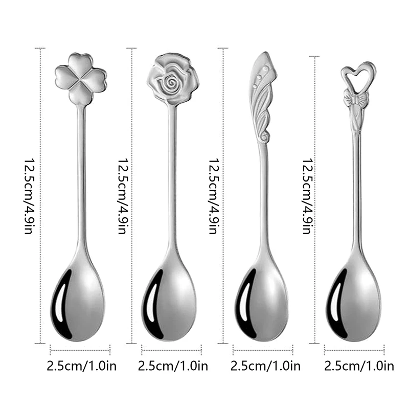 Mini cuchara de café en forma de corazón con nudo de lazo 3D, cuchara colgante de postre de té, cuchara dorada y plateada, cubiertos de acero inoxidable