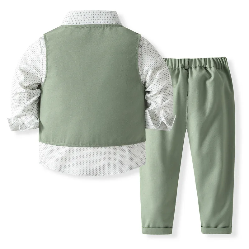 4Piece 2026 Spring Autumn Boys Clothing Korean Fashion Gentleman Tie+Vest+Shirt+Pants Kids' Sets And Outfits Baby Clothes B358