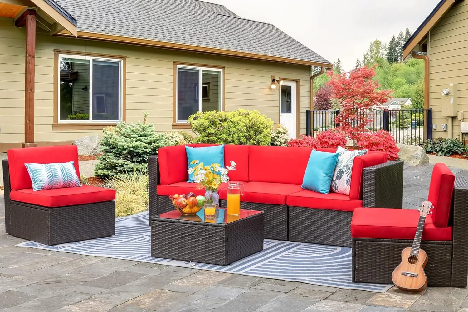 

6 Piece Small Patio Furniture Sets, Outdoor Sectional Sofa All Weather PE Wicker Patio Sofa Couch Garden Backyard, Customized
