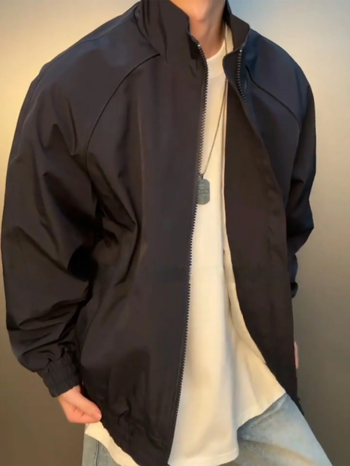 

Bla Deconstructed Stand Collar Flight Jaet Men's Spring Autumn High Sensation Cool Workwear ort Tee-Proof down Jaet