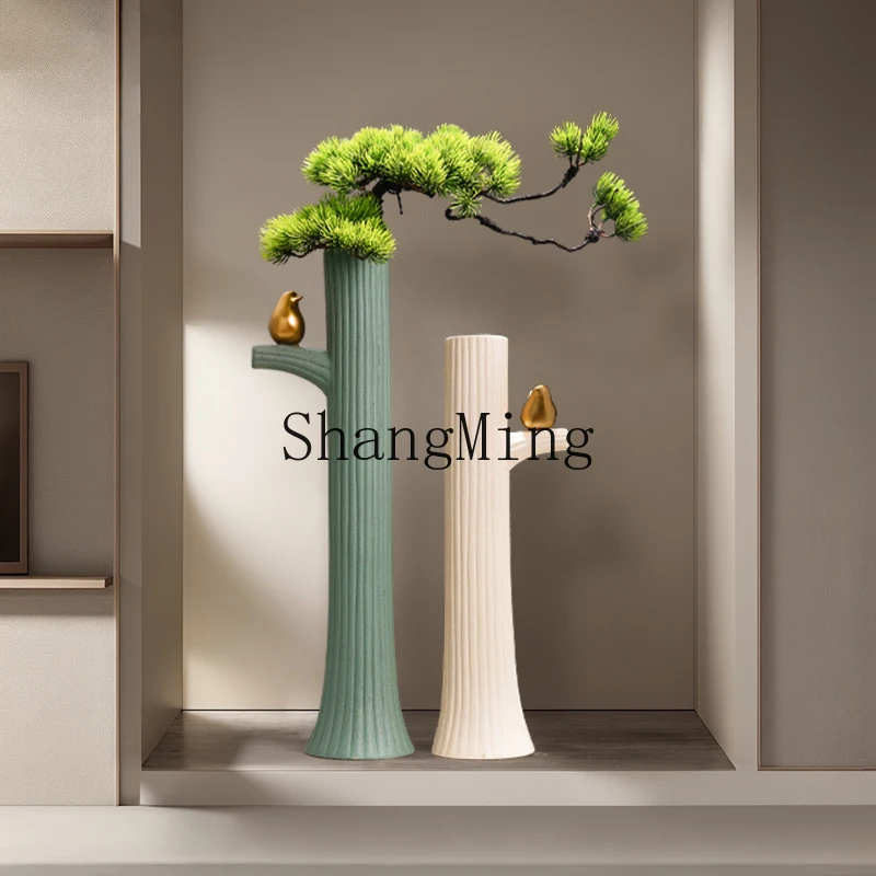 

HJ New Chinese Welcome Pine Ceramic Vase Entry Entrance Welcome Pine Home Decoration Ceramic Vase Floor Ornament