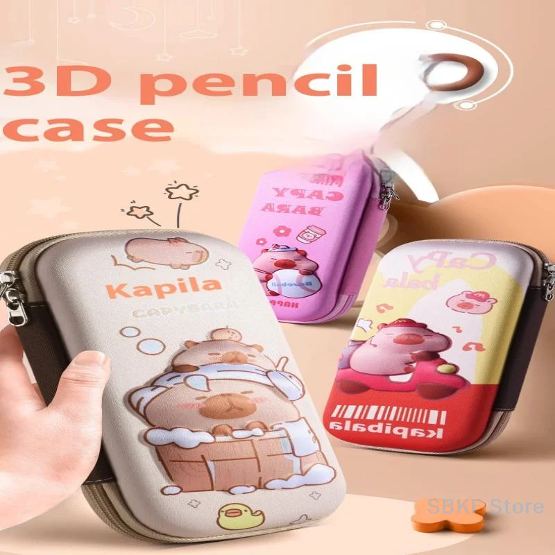 3D Cute Capybara Pencil Case Drop Resistant Waterproof Storage Box Hard Shell Decompression Pen Bag Student School Supplies