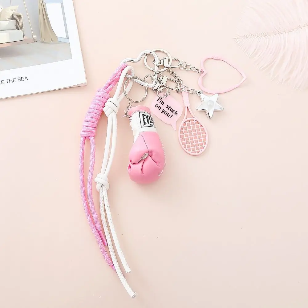 Heart Buckle Boxing Gloves Bag Hanging Stars Badminton Racket Simulation Gloves Keyring Creative Bag Charm