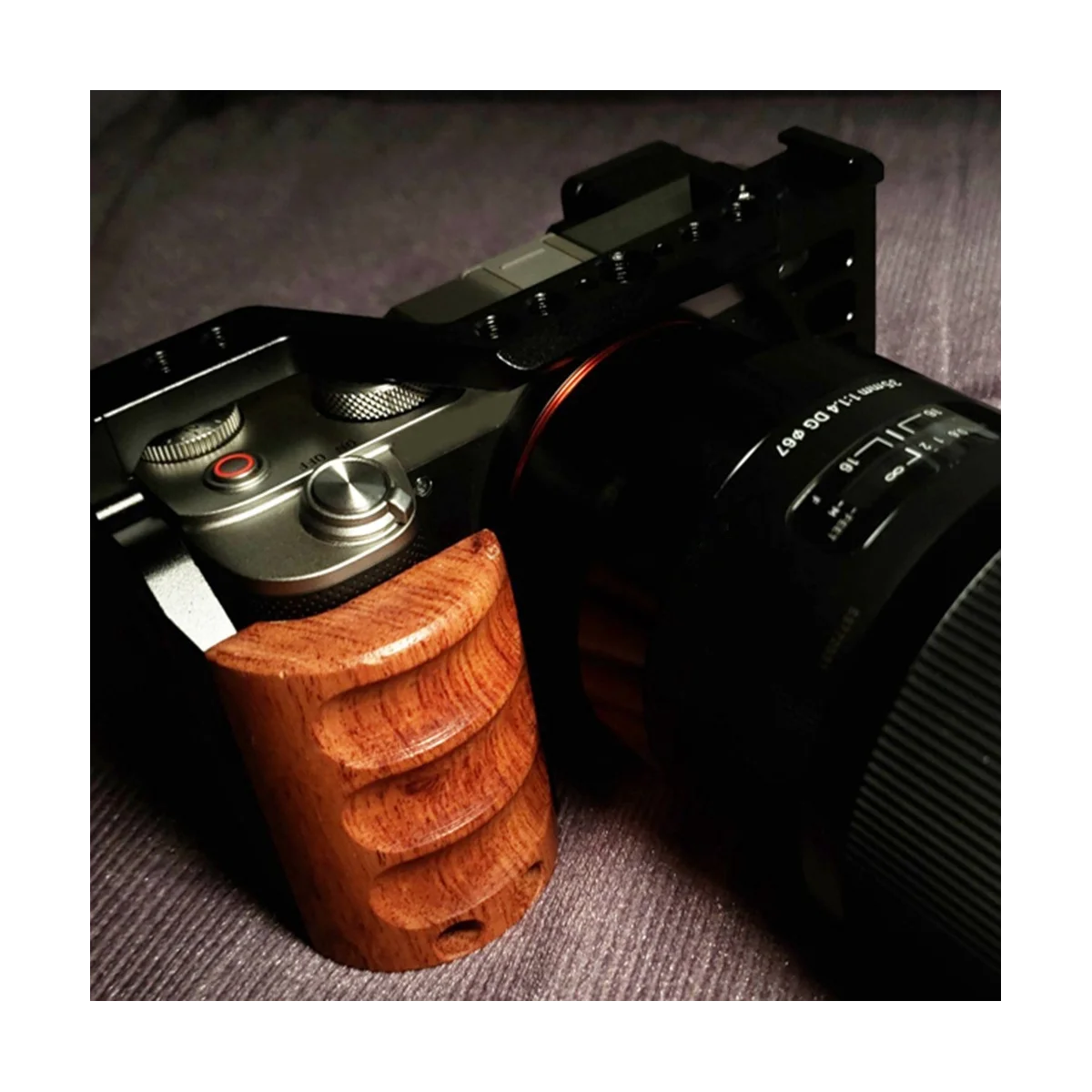 Sangkar kamera untuk kamera Sony A7C, rangka pelindung dengan pegangan kayu, pegangan sangkar dengan sepatu dingin