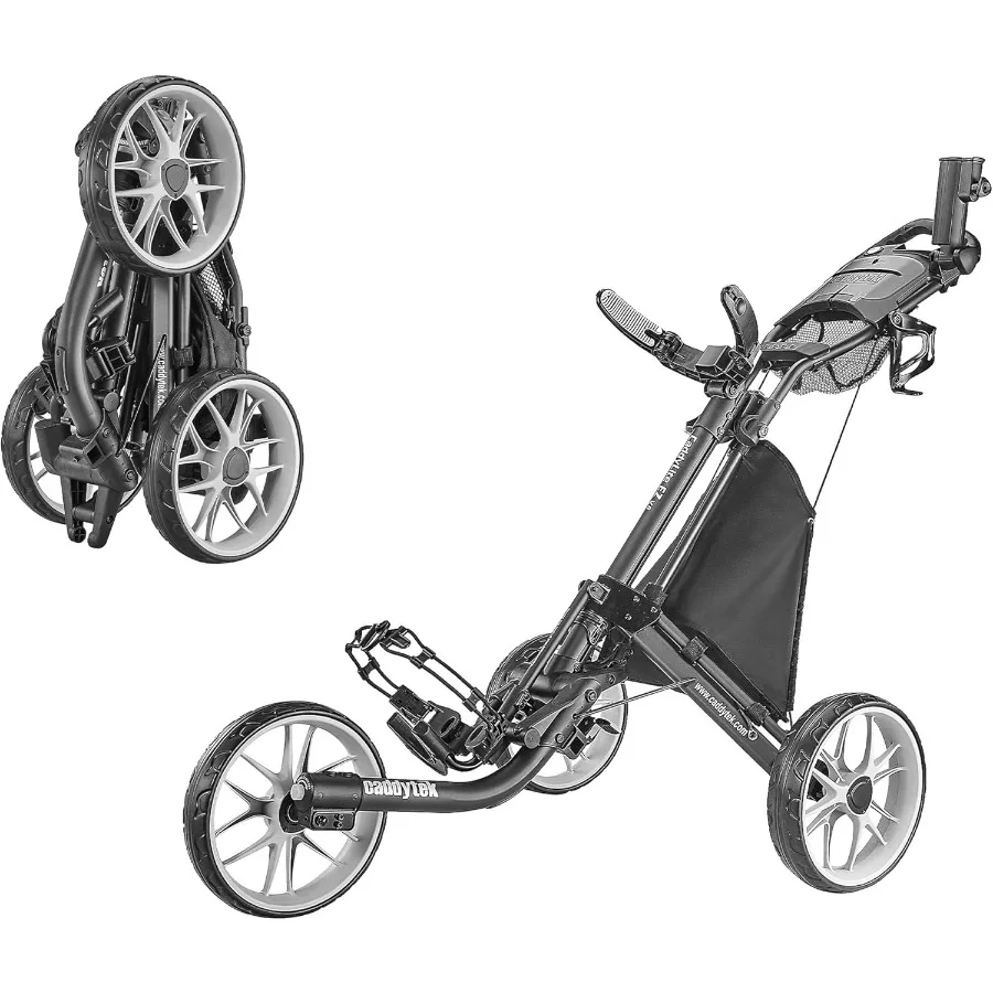 

CaddyLite EZ V8 Golf Push Cart - Lightweight 3 Wheel Foldable Cart with One-Click 2-Step Folding EVA Wheels Adjustable