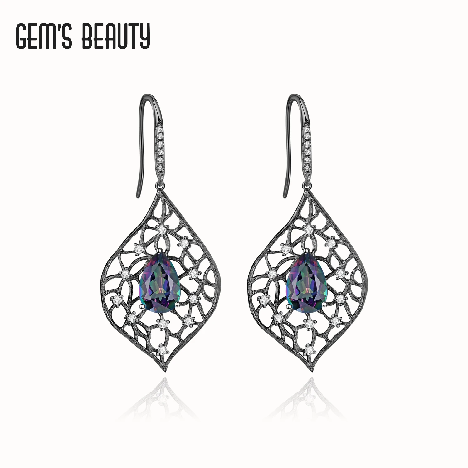 GEM'S BEAUTY 925 Sterling Silver Vintage Stud Earrings For Women Mystic Quartz Handmade Ear Wire Hook Stud Earrings