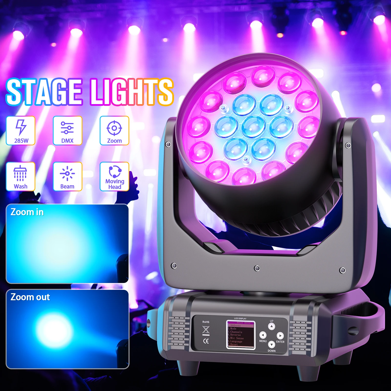 Imagem -02 - Buysumshine-moving Head Light Alto Brilho Wash Zoom Luz de Palco para dj Disco Bar Festa Dance Hall Ktv 19x15w Dmx512