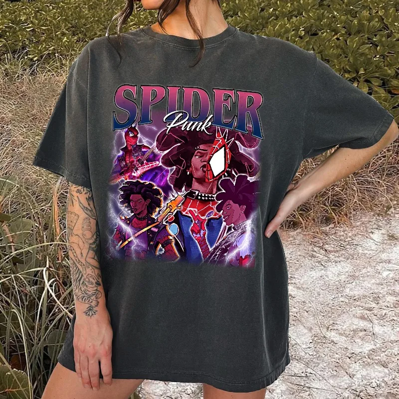 

Spider Punk Shirt, Crossing Spider World Marvel T-shirt Four Seasons Pure Cotton Suitable for Men and Women