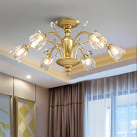 American Ceiling Lamp Living Room Light Creative Glass Chandelier Bedroom Flower-shaped French Luxury Crystal Lamps