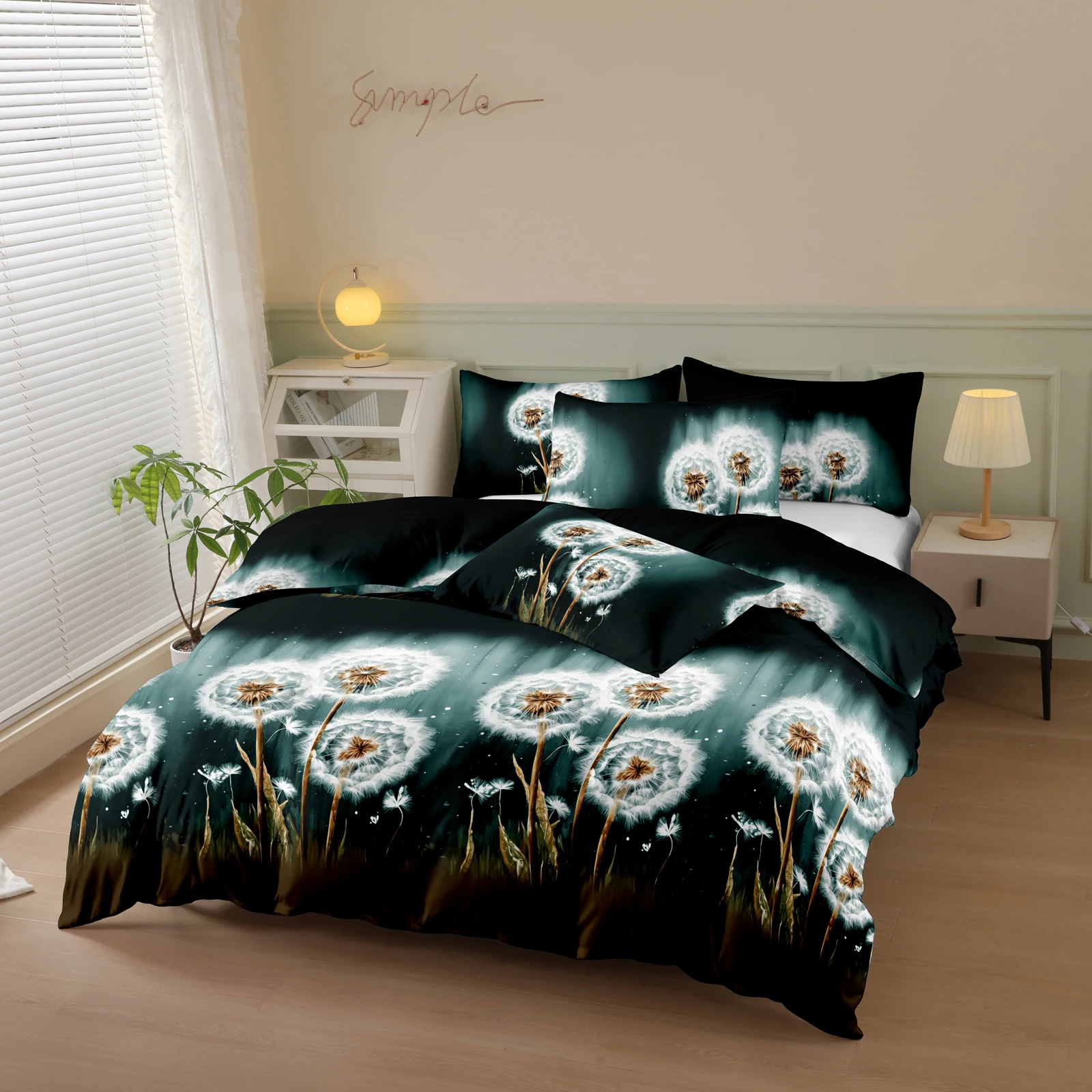 

Dandelion Print Fleece Duvet Cover Three-Piece Set (2 Pillowcases + 1 Duvet Cover) Dandelion Pattern Bedspread 3-Piece Set Ultra-Soft and Comfortable Polyester Breathable Bedding Duvet Set Suitable for Bedrooms and Guest Rooms (Bedspread + Pillowcases, Do