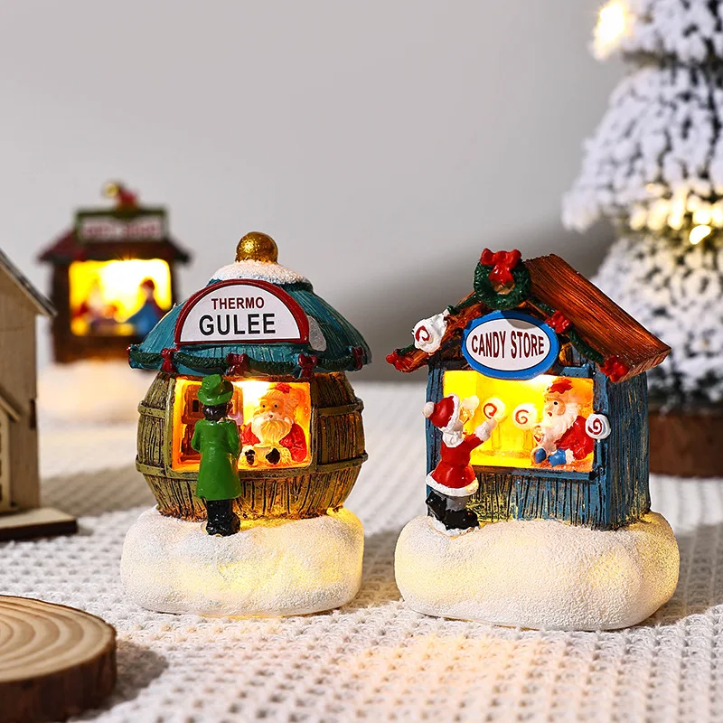 Christmas Gift Home Decoration Resin LED Micro-Landscape Santa Claus House Craft Ornament Newest Chirtmas Desktop Decoration