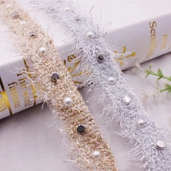 NEW Exquisite Fragrant Wind Gold Silver Thread Nail Bead Lace Ribbon DIY Collar Skirt Hem Edging Handbag Shoes Sewing Decoration