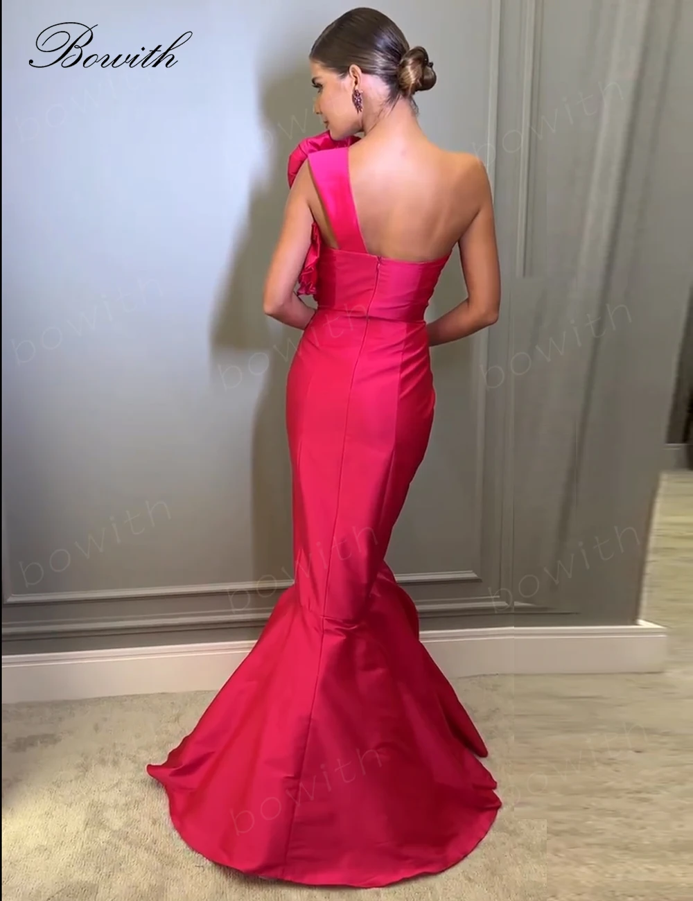 Bowith Luxury Woman Evening Dress 3D Flowers One Shoulder Party Dresses Prom Dresses 2023 Party Gowns vestidos de fiesta