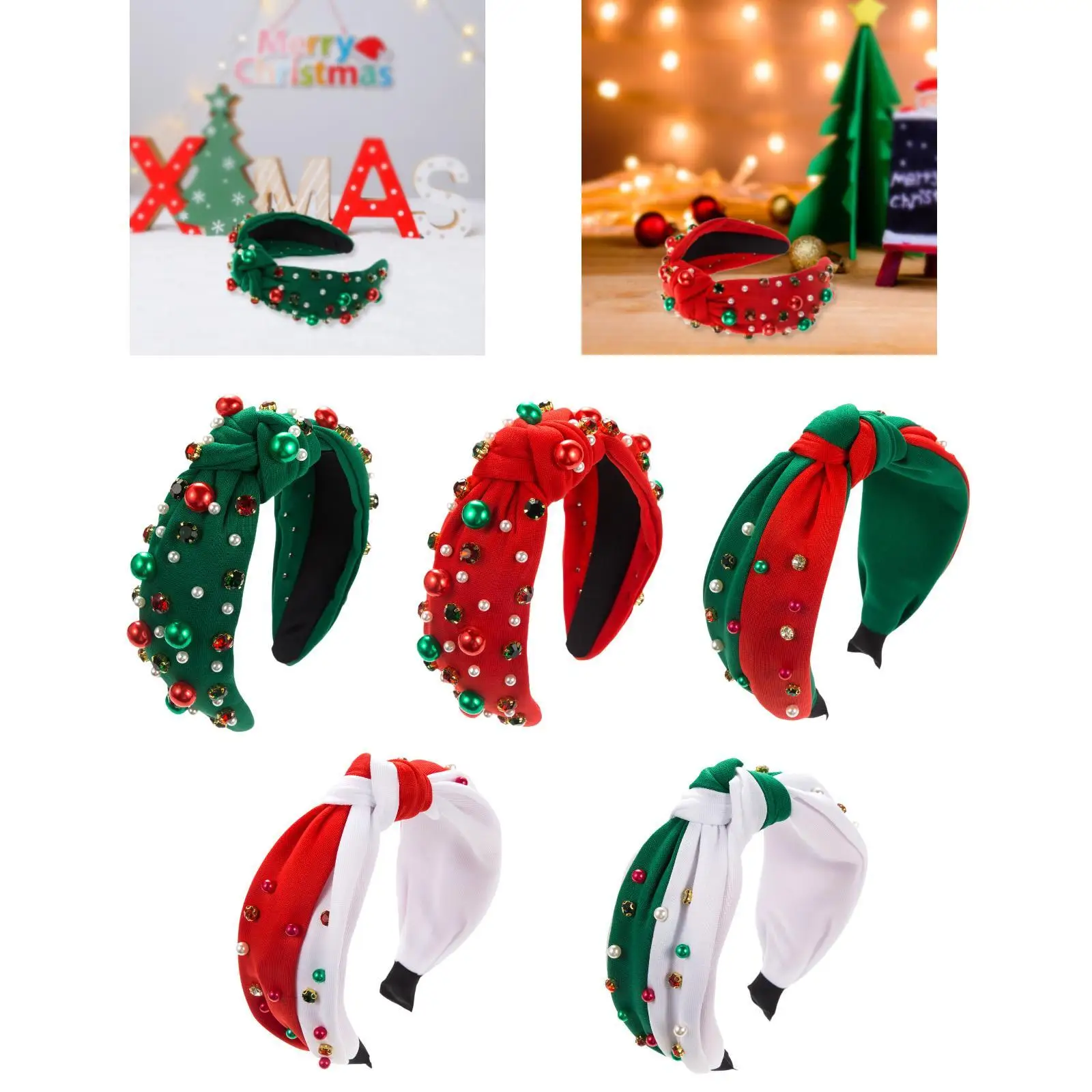 Gorros de Navidad elegantes, rojo, verde, festivo, trajes anchos, foto, vacaciones, diadema navideña para mujeres, adultos y niñas