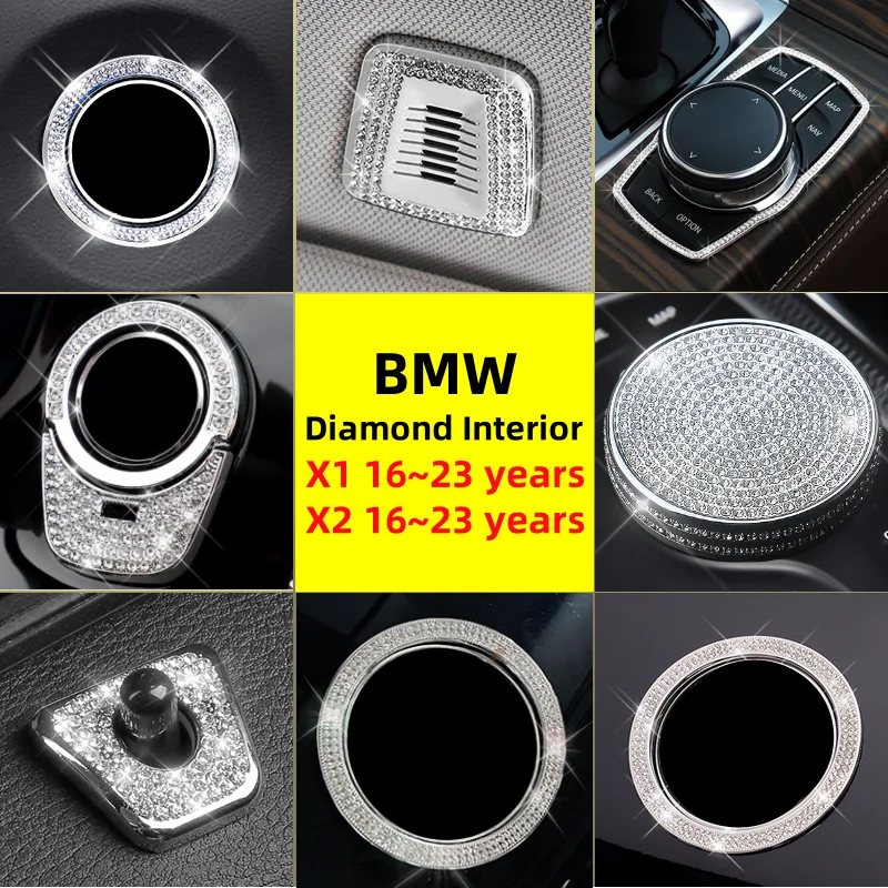 For BMW X1 X2 16~23 years One click start Air Conditioner Vent Cover Central Control Ring Multimedia Knob Diamond Decorate Trim