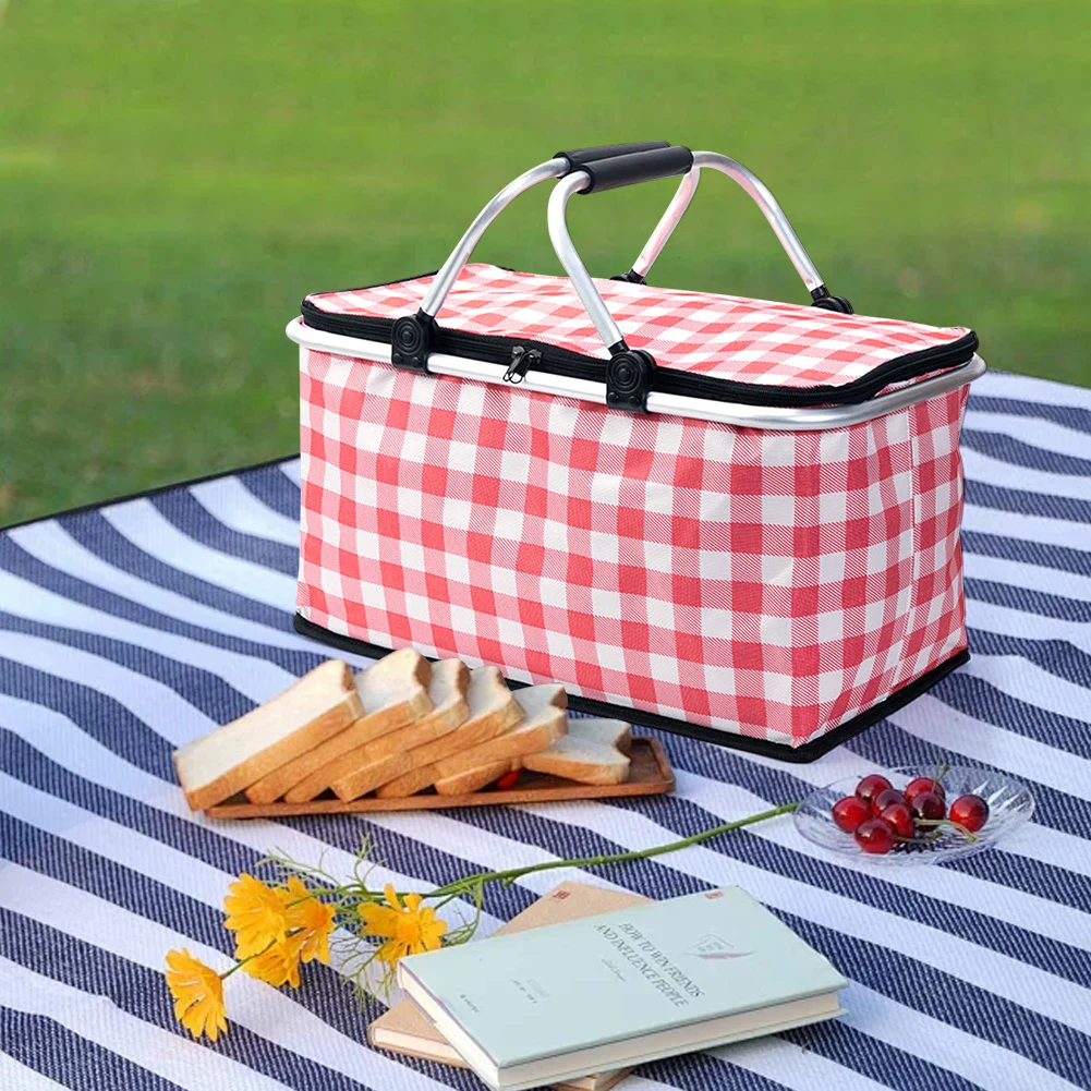 30L Camping Picnic Basket Waterproof Foil Folding Cooler Bag Keep Fresh Lunch Box Basket Food Carrier for Camping Picnic Travel