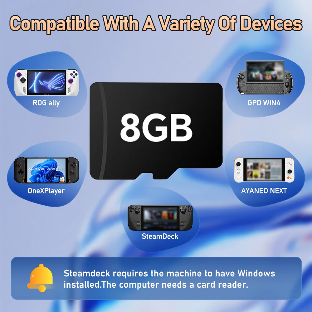 8G Game TF Card For N64/NEOGEO/SNES Retrobat Memory Card With 3000+ Games For ROG Ally/GPD Win 4 Handheld Console/Steam Deck/PC