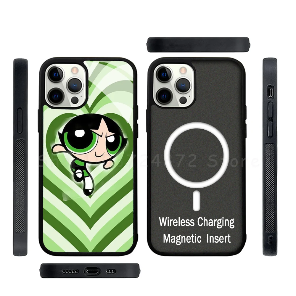 Cute P-Powerpuff-Girls Phone Case Strong Magnetic For IPhone 15 14 13 Pro Max Alex Mirror For Magsafe Wireless Charging Cover