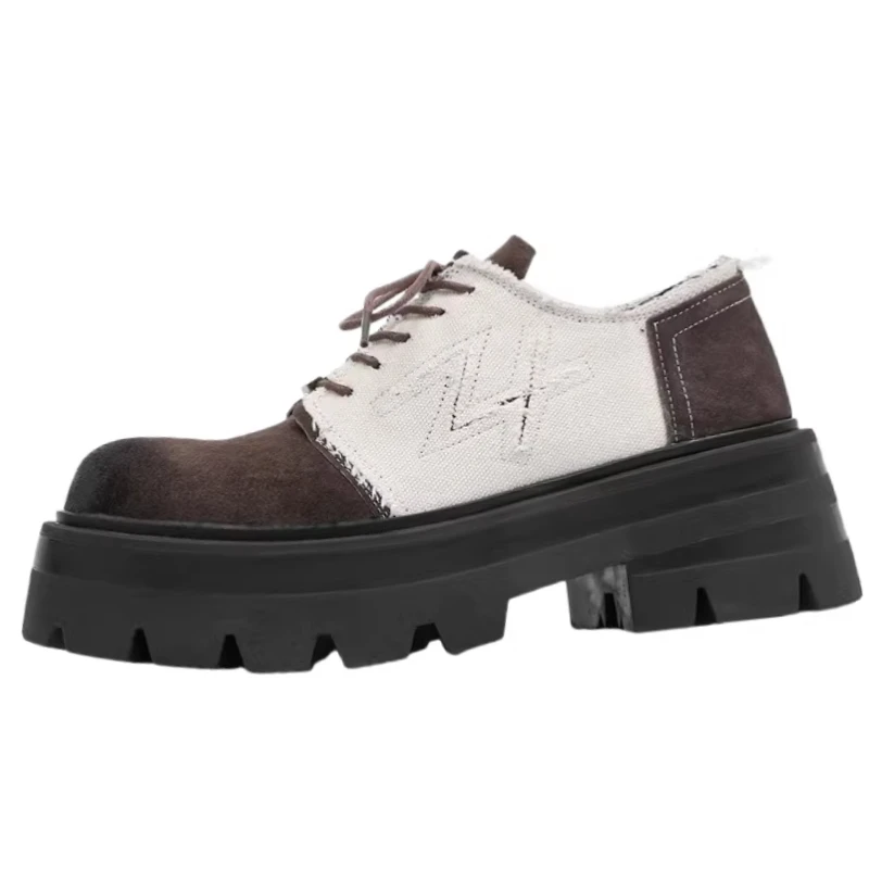 European/American Designers High-end Canvas Splicing Derby Shoes for Men's Casual Breathable Comfortable Height Increasing Shoes
