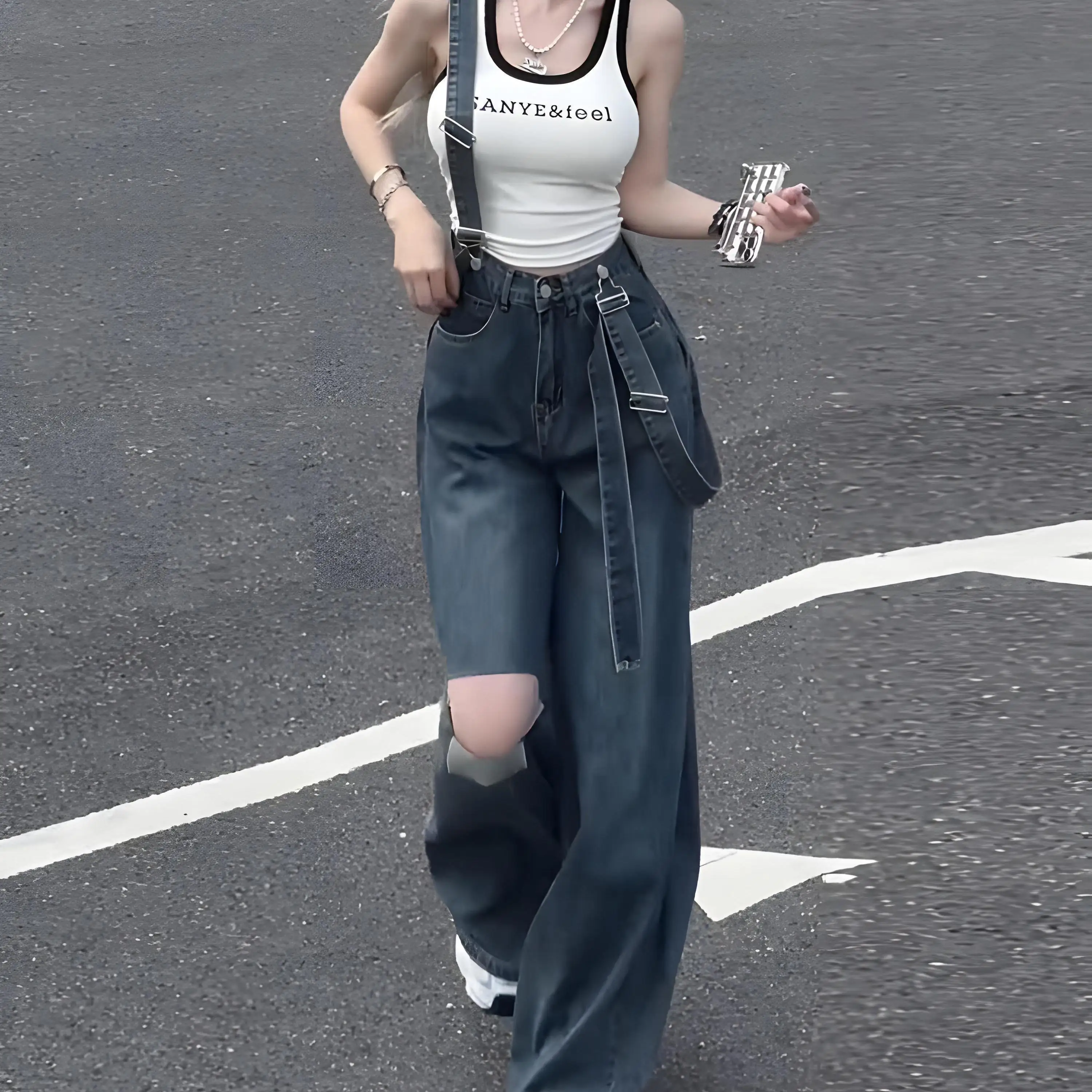 Elegante Damen-Overalls, lange Overalls, Baumwolle, Mädchen, niedlich, bedruckt, bequem, bunt, gepunktet, gerüschter Riemen, Crinkle