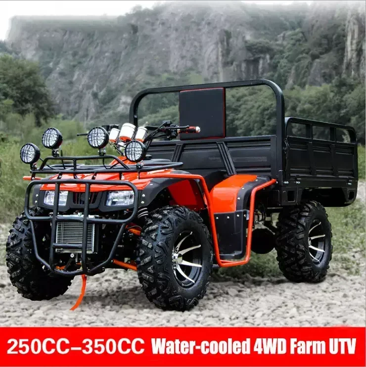 250CC 300CC 4WD Farm ATV with Winch,Water-cooling Engine,Big Quad 4Wheeler Utv Shaft Drive,1.5m Drag Bucket,1500kg Max Load