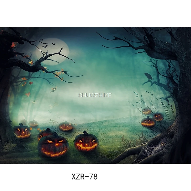 Halloween Backdrop Pumpkin Lantern Castle Forest Tombstone Baby Photography Background For Photo Studio Props WS-07
