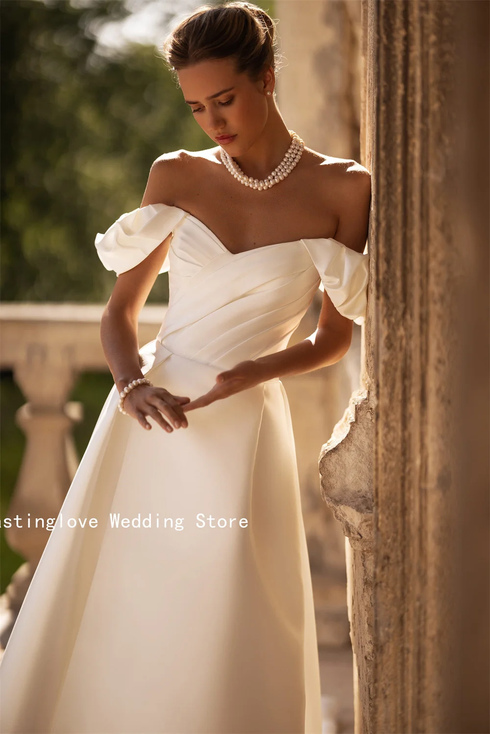 Charming Off The Shoulder Pleat Sweethart Satin A Line Wedding Dresses Side Slit Bridal Grown 2024 Vestido De Noival