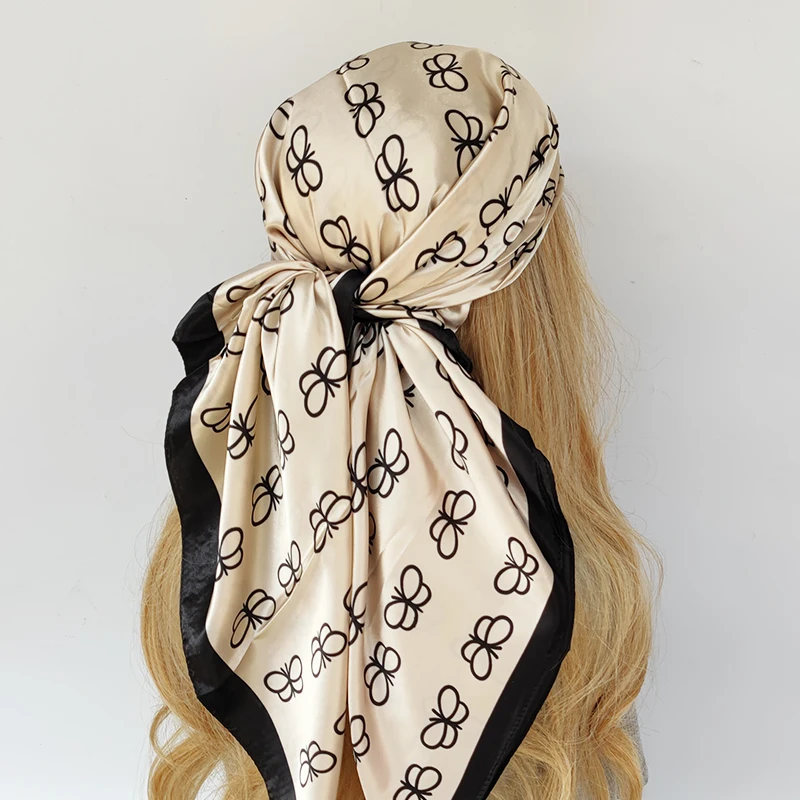 Neckerchief Shawl Wraps Print Silk Satin Scarf square Women Muslim Hijab Elegant Headband Bandana design brand foulard