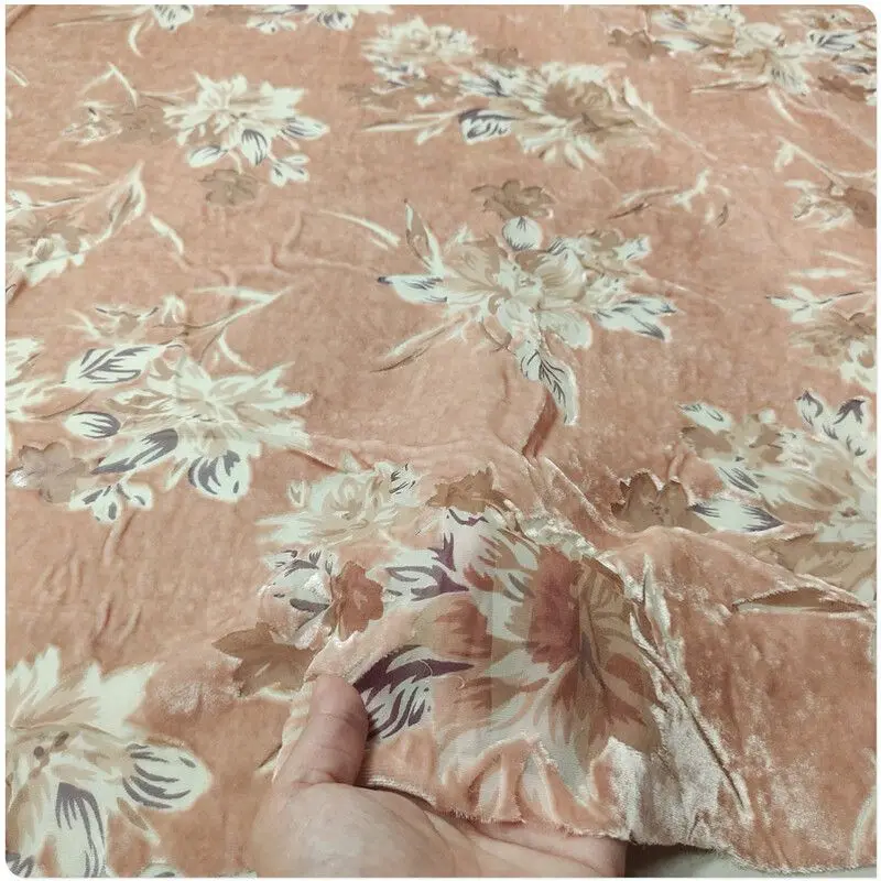 Orange Pink Coffee Pattern Silk Bottom Cotton Velvet Hollow Flannel Dress Cheongsam Shirt Shawl Clothing Fabric