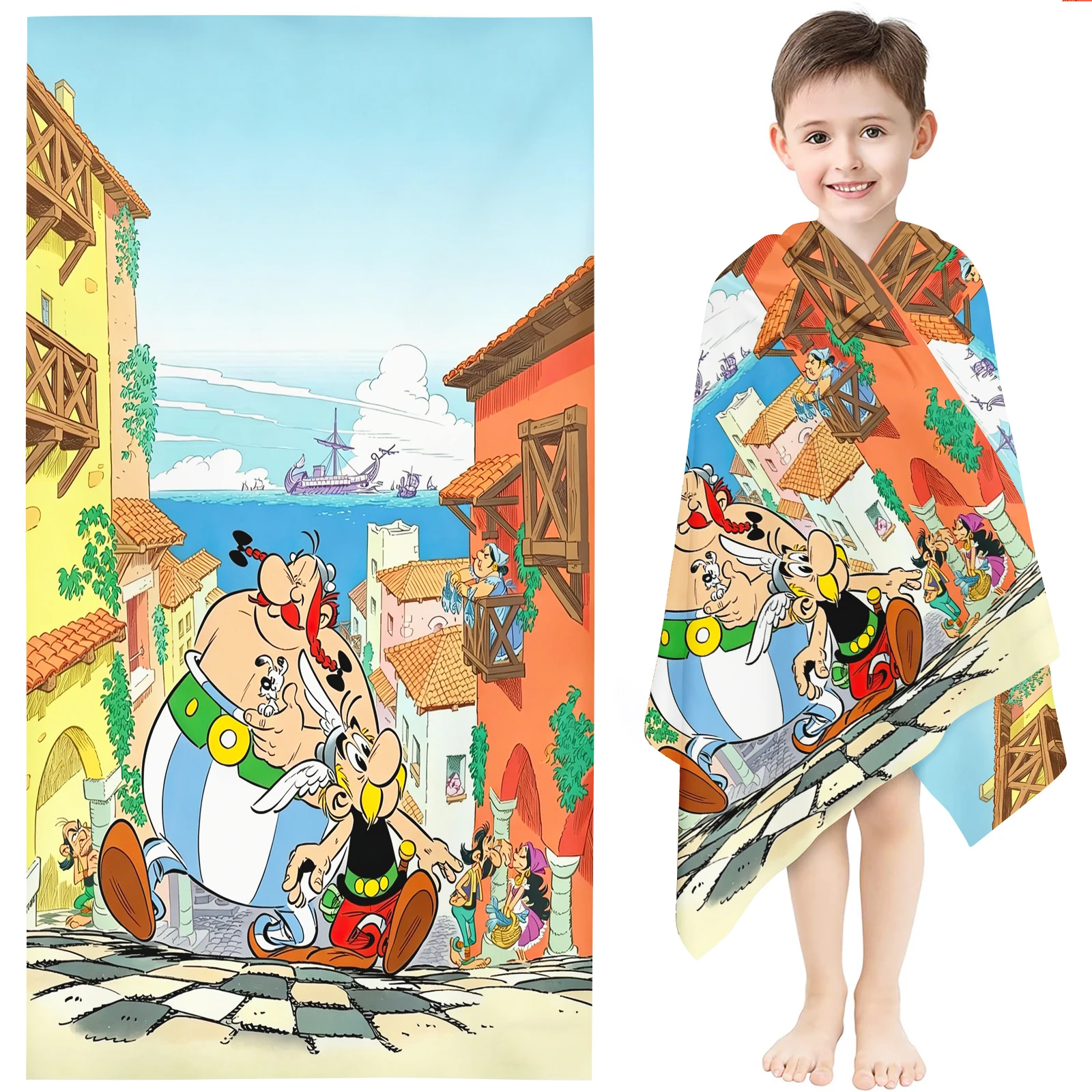 Asterix The Gaul Beach Towel Kids Cartoon Obelix Idefix Print Microfiber Quick Dry Bath Towel For Swimming Camping Travel - view 4