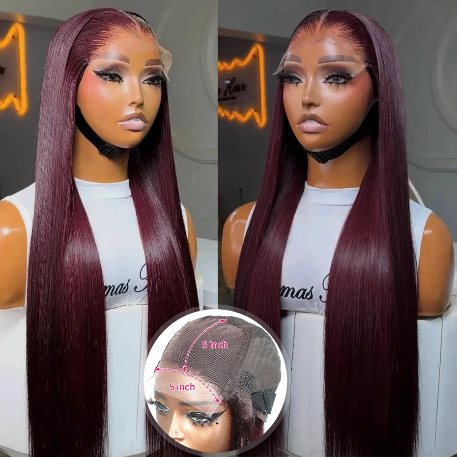 perruques-lace-frontales-hd-5x5-transparentes-sans-colle-99j-bordeaux-densite-250-pre-epilees-lisses-100-cheveux-humains-13x4-20-26-28-pouces