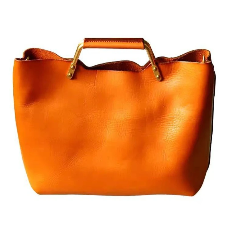 

Soft Leather Tote Bag For Women Metal Handle Handbag Large Capacity Crossbody Bag With Magnetic Snap Square Briefcase Storage