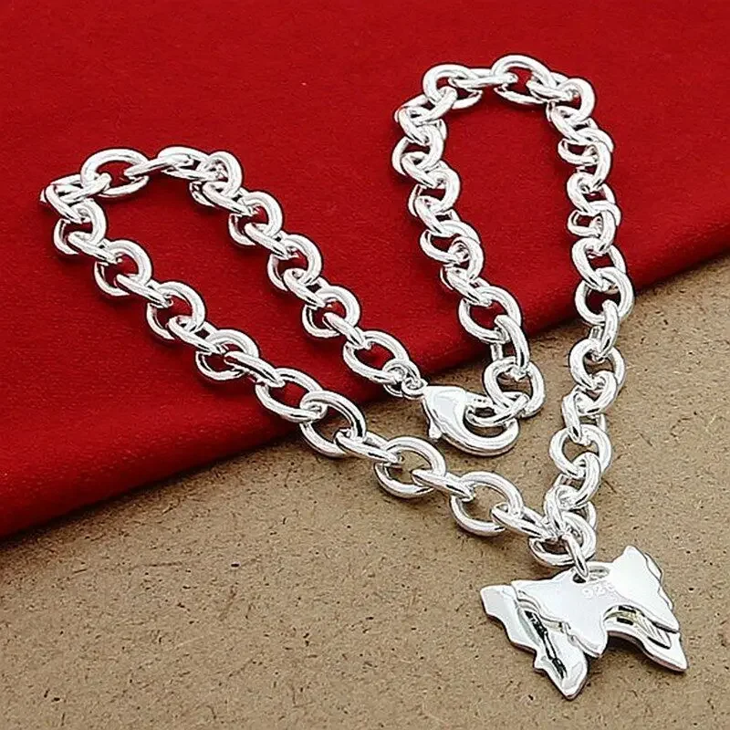 

Whimsical Flight 925 Silver Two Butterfly Pendant Necklaces Chain Engagement