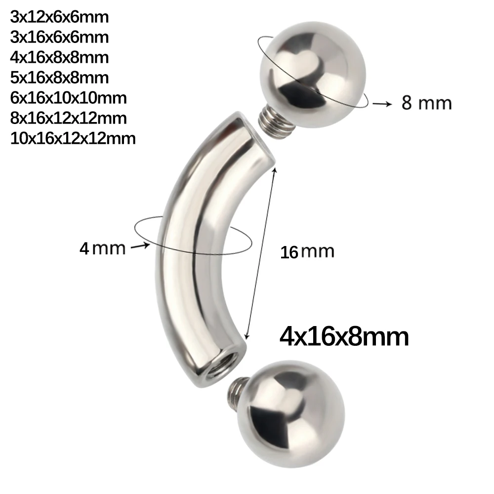 ASTM F136 Titanium Curved Barbell Nose Ring Large size Threaded With Balls Earring Lip Stud Eyebrow Labret Body Jewelry Piercing