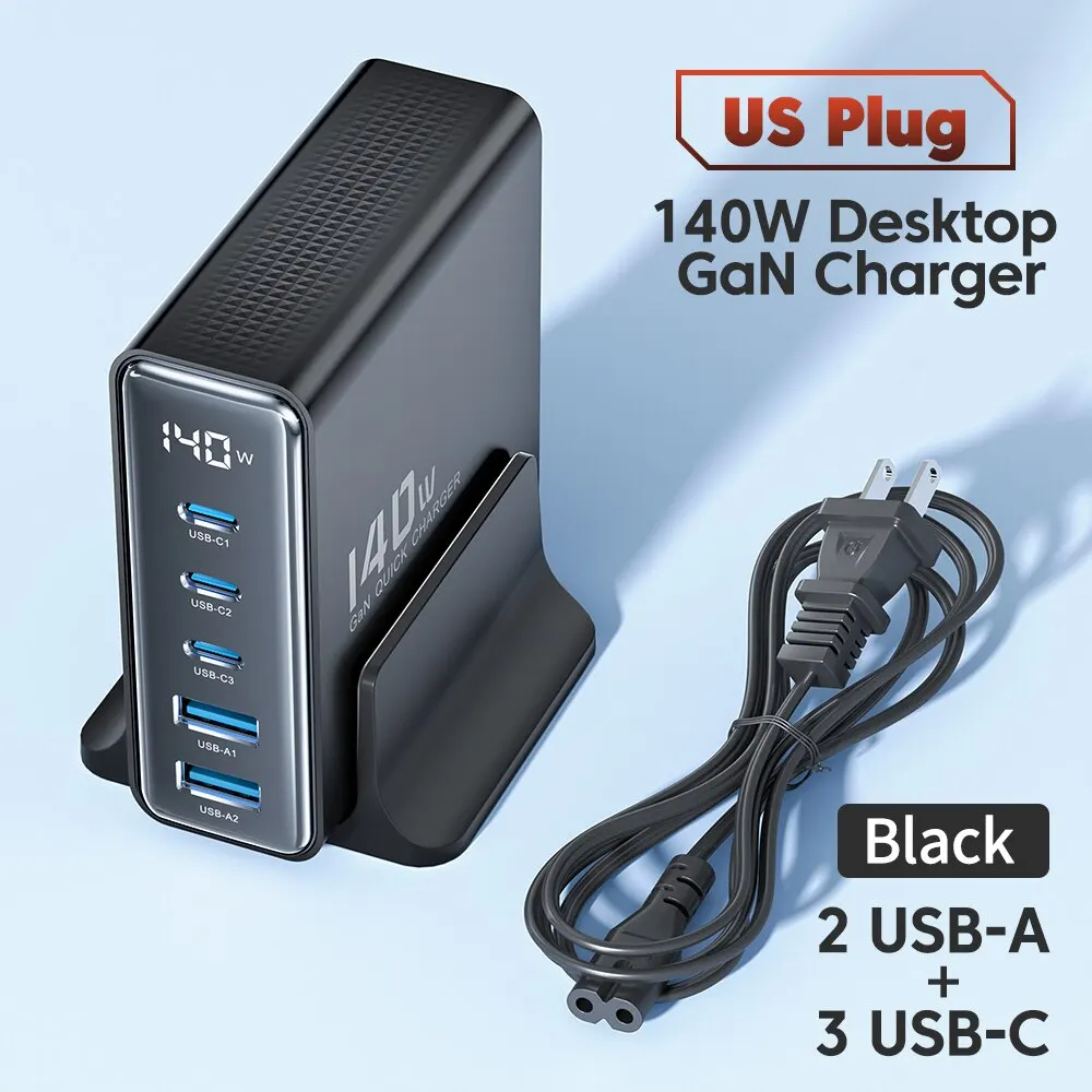 Toocki 140W Gan Usb Oplader 5in1 Desktop Snel Opladen Usb Type C Oplader Led Display Oplader Voor Iphone Xiaomi Smartphone Laptop