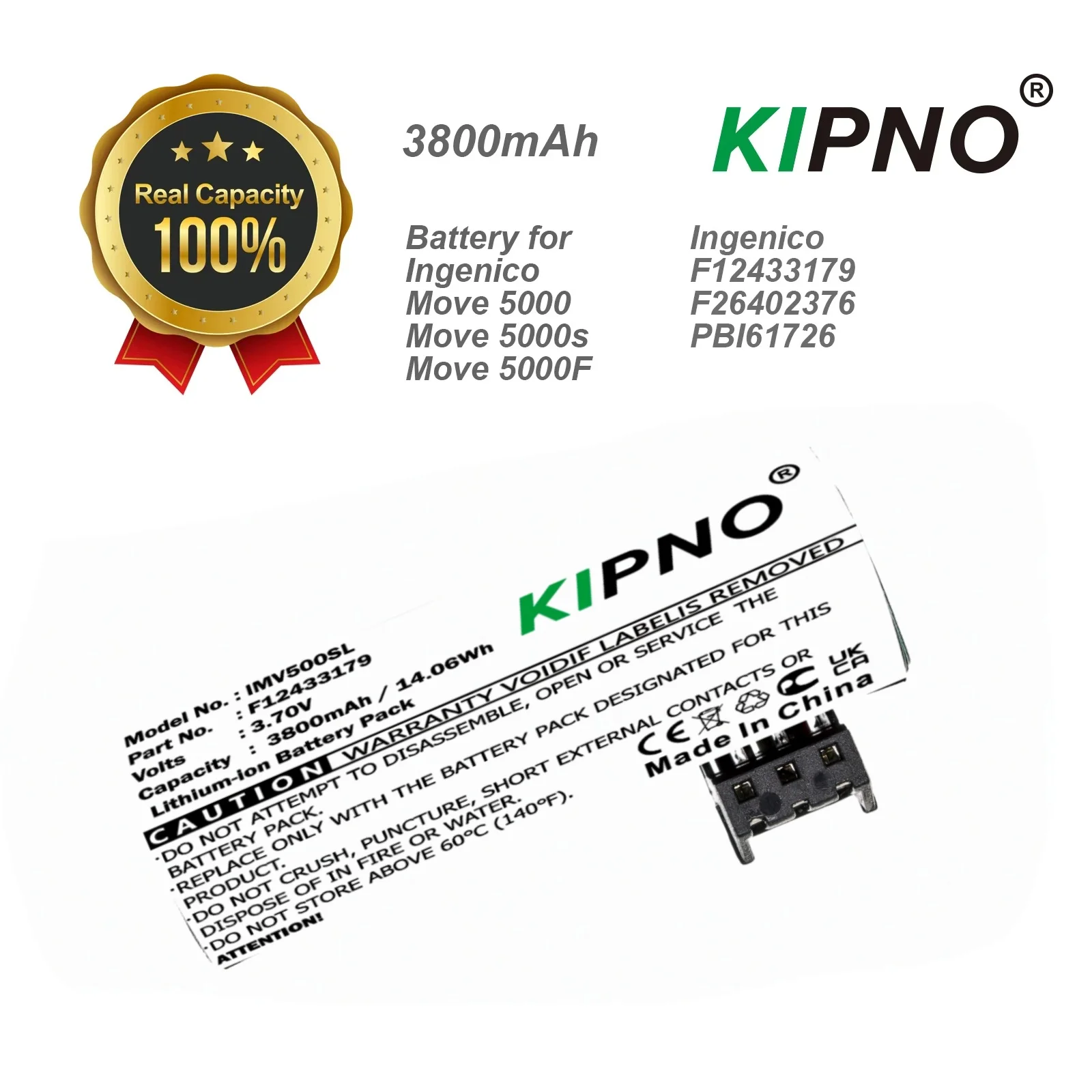 

3800mAh Replacement Battery for Ingenico Move 5000/5000s/5000F Models F12433179 F26402376 PBI61726 - Mobile Device Accessory