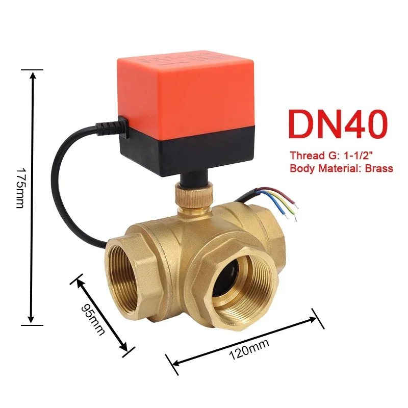 

DN40(Thread G:1-1/2") brass three-way (L/T) electric ball valve AC220V DC12V DC24V 3-wire 2-point control