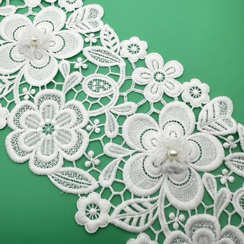 

5Yard 3D Lace Fabric 14.3cm With Silk Cloth Small Flower Beads Diy Embroidered Clothes Table Runner Skirt Curtain Dress